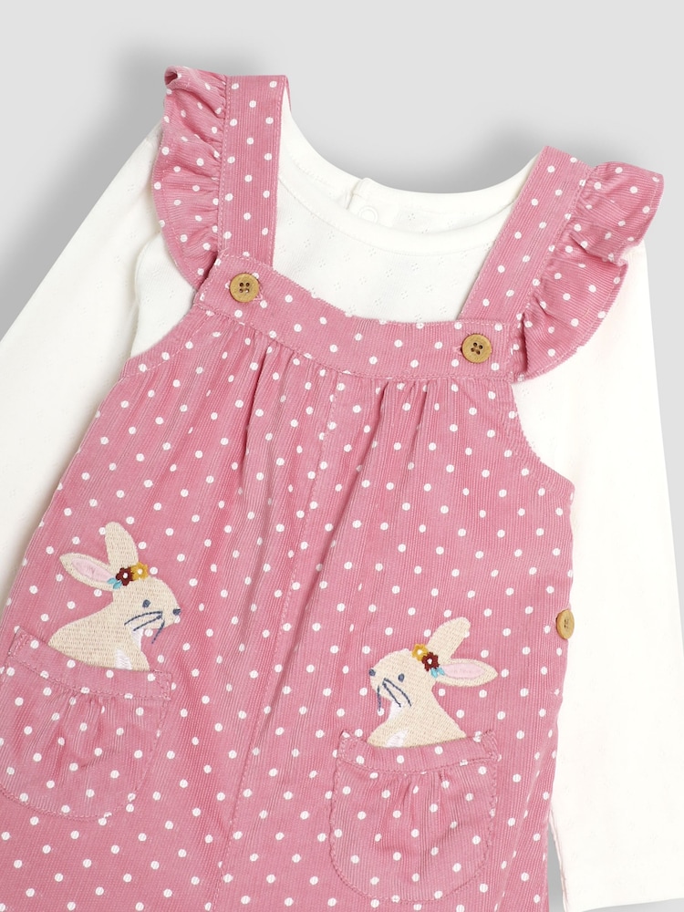 JoJo Maman Bébé Rose Pink Bunny Appliqué Cord Dungarees & Top Set - Image 6 of 6