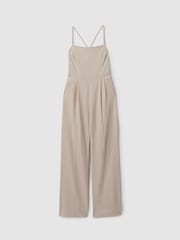 Reiss Neutral Sarai Wool Tailored Strappy Jumpsuit - Image 2 of 5