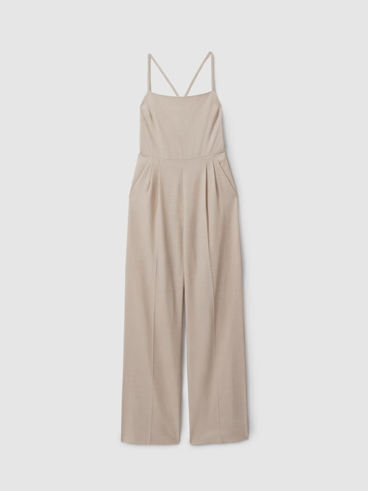 Reiss Neutral Sarai Wool Tailored Strappy Jumpsuit - Image 2 of 5
