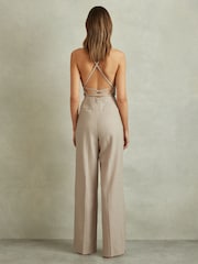 Reiss Neutral Sarai Wool Tailored Strappy Jumpsuit - Image 4 of 5