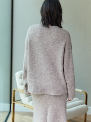 Neutral Brown Mole Relaxed Fit Soft Touch V-Neck Knitted Jumper with Wool - Image 3 of 7