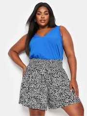 Yours Curve Black Dot Print Shirred Shorts - Image 1 of 5