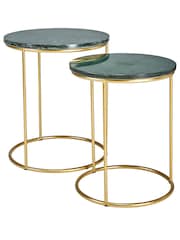 Pacific Green Set of 2 Milly Marble Tables with Gold Frame - Image 2 of 5