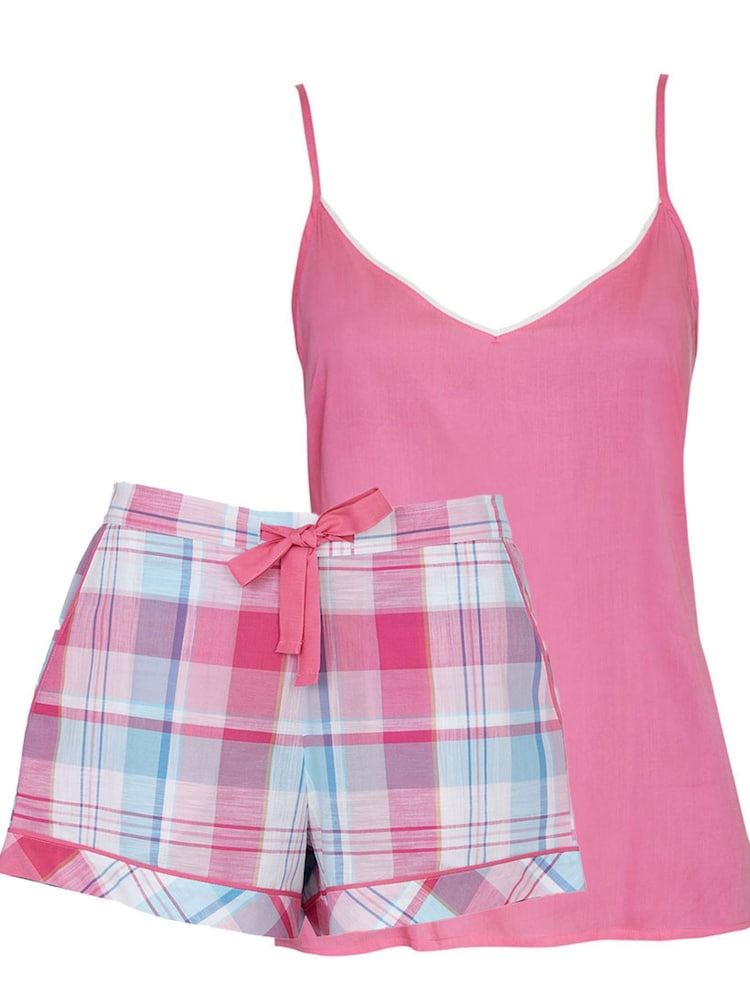 Cyberjammies Pink 100% Cotton Check Pyjama Short Set - Image 3 of 3