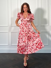 Girl In Mind Pink Maya Wrap Tierred Midi Dress - Image 1 of 5