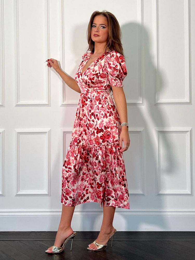 Girl In Mind Pink Maya Wrap Tierred Midi Dress - Image 2 of 5