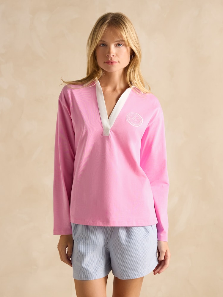 Pink - Joules Tallie Long Sleeve Combed Cotton Collared Top - Bild 1 von 6 Pink - Joules Tallie Long Sleeve Combed Cotton Collared Top - Bild 1 von 6