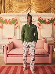 Cath Kidston Green Christmas House Long Sleeve 100% Cotton Pyjamas - Image 1 of 2