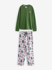 Cath Kidston Green Christmas House Long Sleeve 100% Cotton Pyjamas - Image 2 of 2