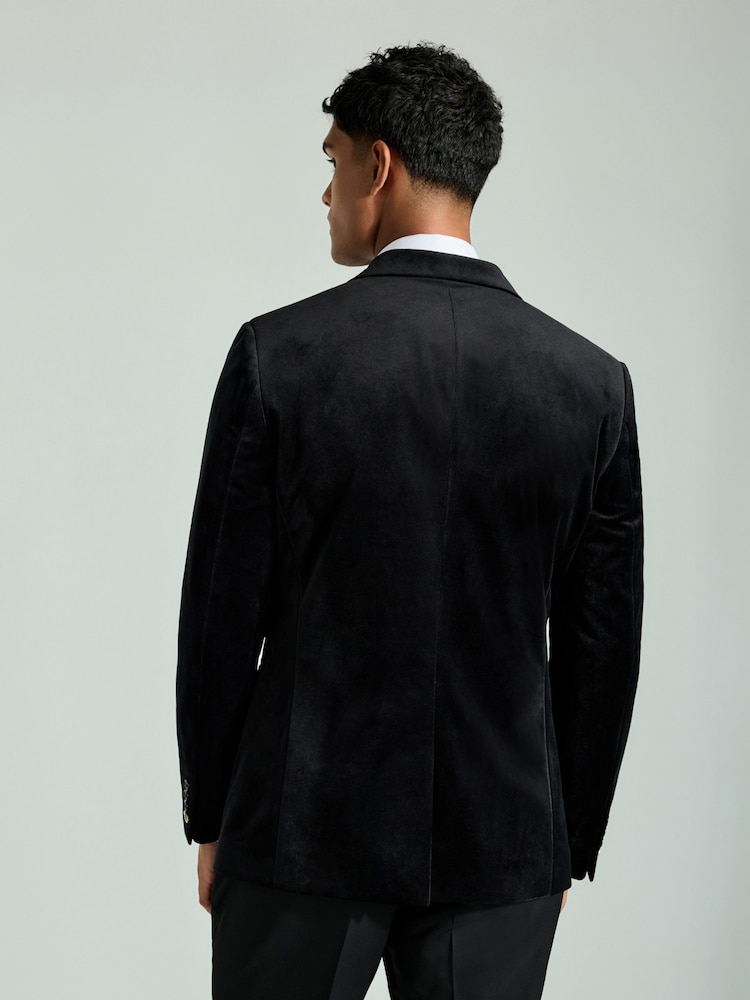 Black/Gold Lapel Geo Detail Velvet Blazer - Image 4 of 12