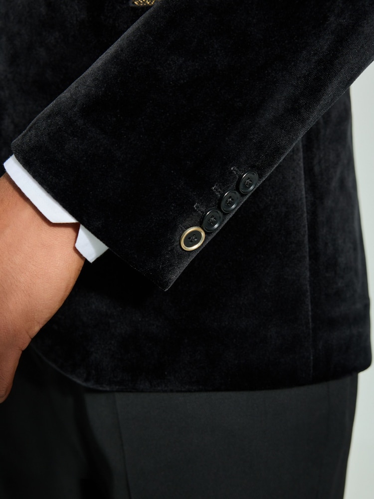 Black/Gold Lapel Geo Detail Velvet Blazer - Image 6 of 12