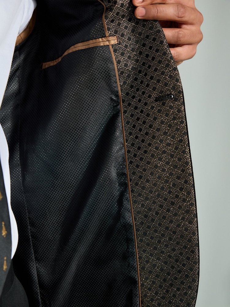 Black/Gold Lapel Geo Detail Velvet Blazer - Image 8 of 12