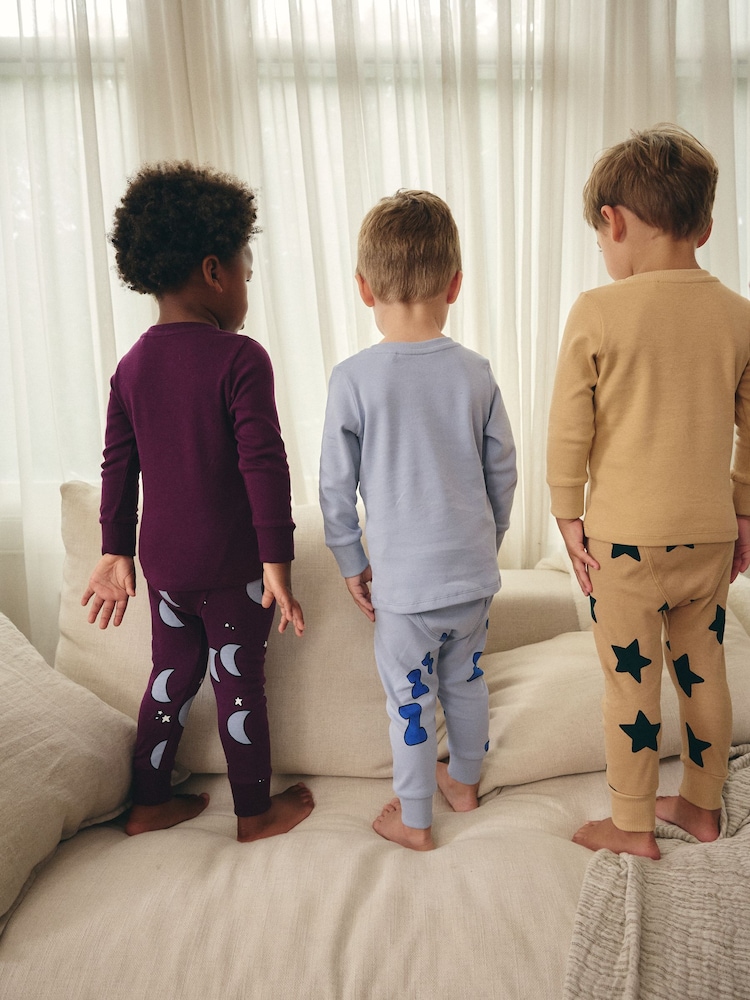Blue/Stone 3 Pack Snuggle Pyjamas (9mths-8yrs) - Image 3 of 10