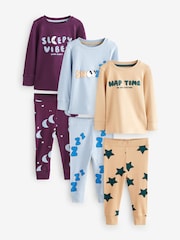 Modre/rjave - 3 Pack mehek in prijeten na dotik Pižame (9mths-8yrs) - Slika 4 iz 10