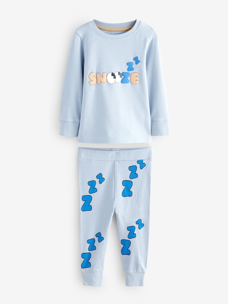 Blue/Stone 3 Pack Snuggle Pyjamas (9mths-8yrs) - Image 6 of 10