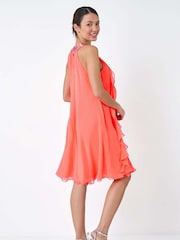 Roman Orange Embellished Collar Frilled Chiffon Dress - Image 3 of 5