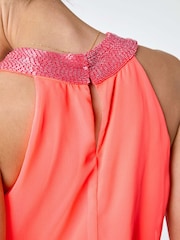 Roman Orange Embellished Collar Frilled Chiffon Dress - Image 5 of 5