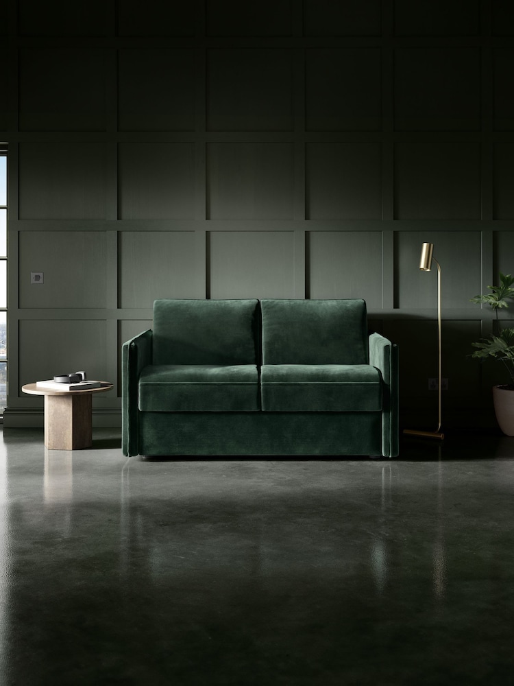 Jay-Be Luxe Velvet Bottle Green Slim 2 Seater Sofa Bed - Image 1 of 6