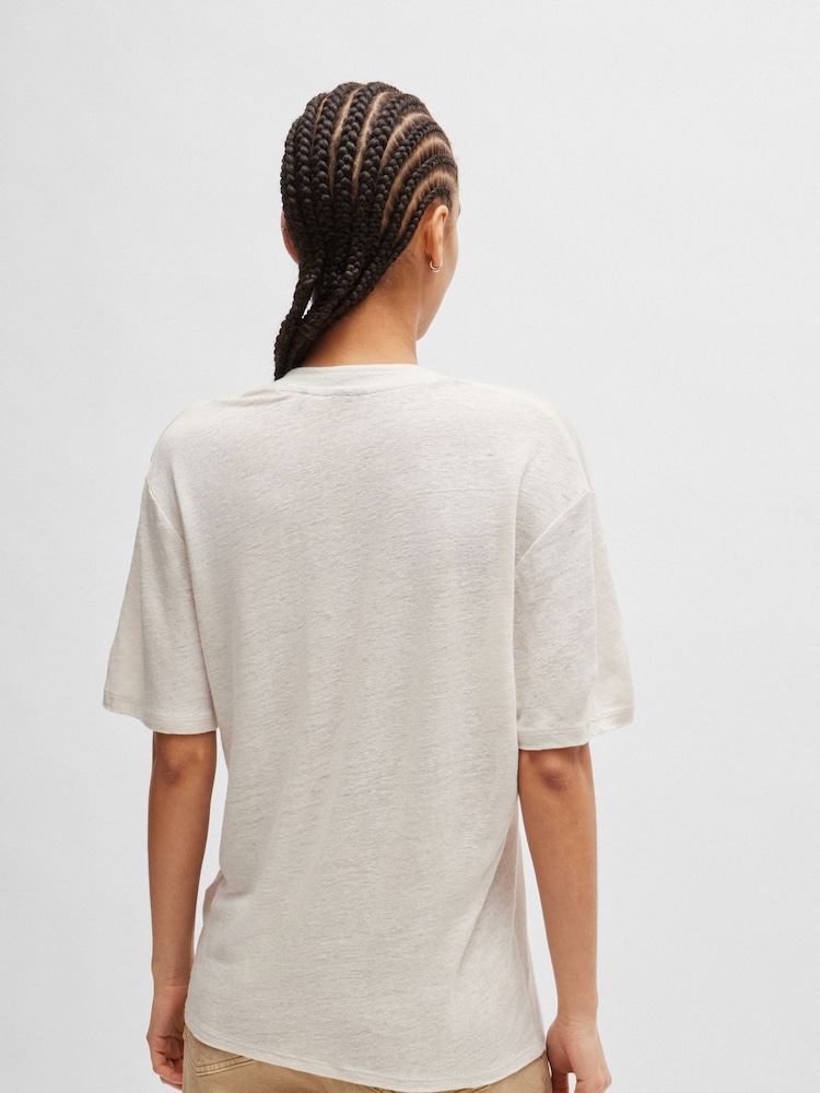 BOSS White 100% Linen V-Neck T-Shirt - Image 2 of 4