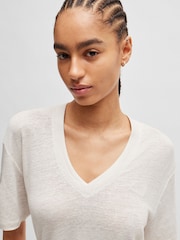 BOSS White 100% Linen V-Neck T-Shirt - Image 4 of 4