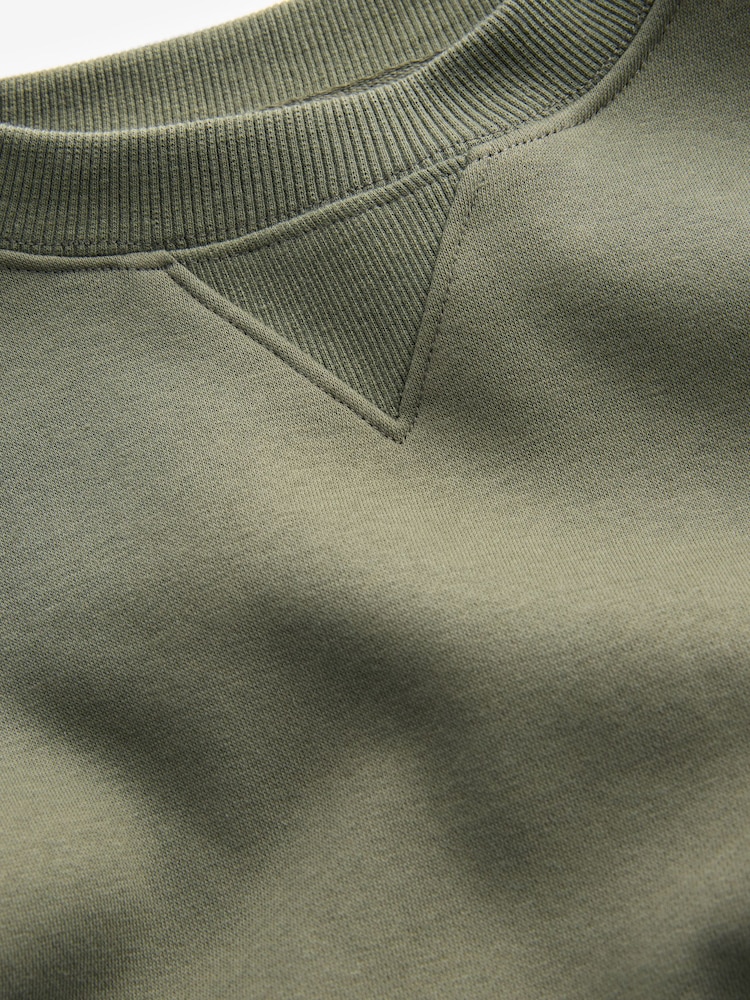 Olive Green Oversized Relaxed Fit Heavyweight Brushed Longline Crew Neck Sweatshirt - Image 7 of 8