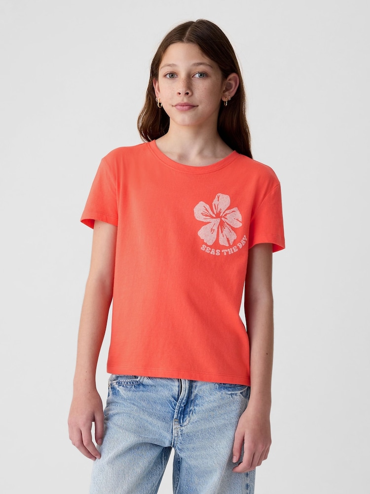 Gap Red Flower Slogan Graphic Crew Neck Short Sleeve T-Shirt (4-13yrs) - Image 1 of 3