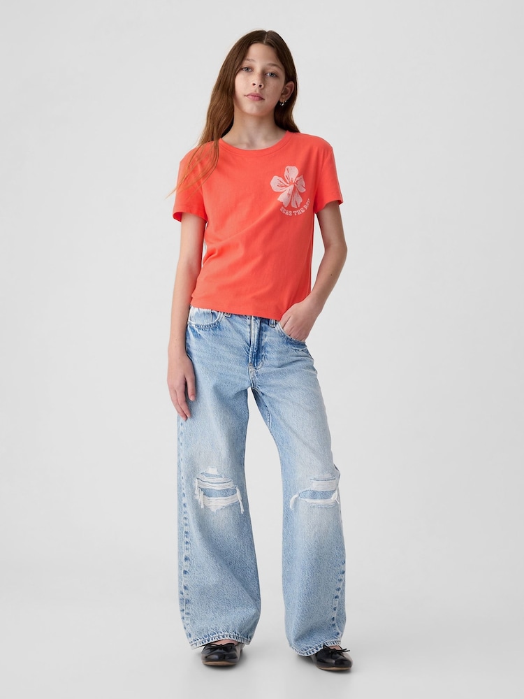 Gap Red Flower Slogan Graphic Crew Neck Short Sleeve T-Shirt (4-13yrs) - Image 3 of 3