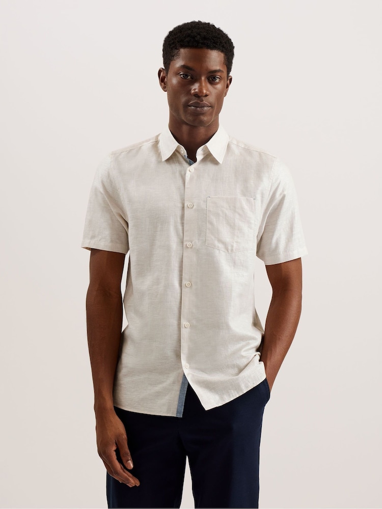 Ted Baker Cream Palomas Short Sleeve Linen Shirt - Image 1 of 6