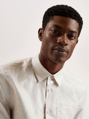 Ted Baker Cream Palomas Short Sleeve Linen Shirt - Image 4 of 6