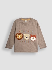 JoJo Maman Bébé Mocha Brown Who Roars The Loudest Appliqué and Embroidered Top - Image 1 of 3