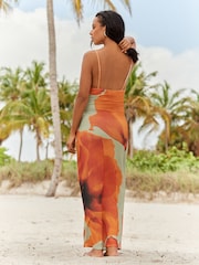 Orange Floral Print Strappy Cowl Neck Maxi Dress - Image 2 of 4