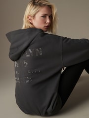 Charcoal Grey Oversized Sparkle Back Graphic Longline Hoodie - Image 2 of 9