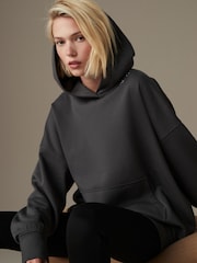 Charcoal Grey Oversized Sparkle Back Graphic Longline Hoodie - Image 3 of 9