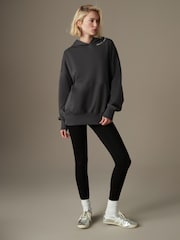 Charcoal Grey Oversized Sparkle Back Graphic Longline Hoodie - Image 4 of 9
