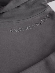 Charcoal Grey Oversized Sparkle Back Graphic Longline Hoodie - Image 7 of 9