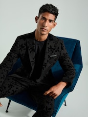 Black Floral Velvet Print Blazer - Image 1 of 12