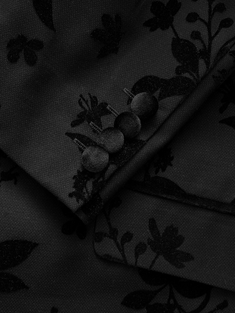 Black Floral Velvet Print Blazer - Image 12 of 12