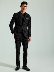 Black Floral Velvet Print Blazer - Image 2 of 12