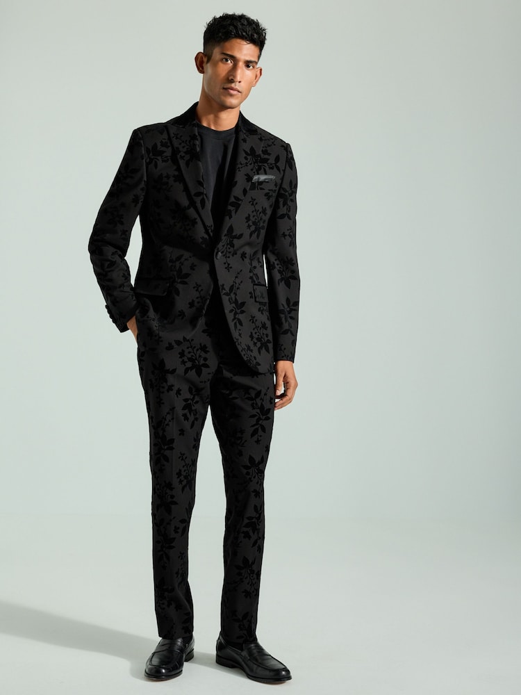 Black Floral Velvet Print Blazer - Image 2 of 12