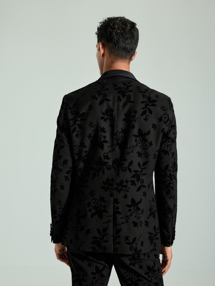 Black Floral Velvet Print Blazer - Image 3 of 12