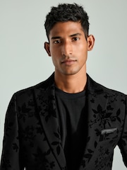 Black Floral Velvet Print Blazer - Image 4 of 12
