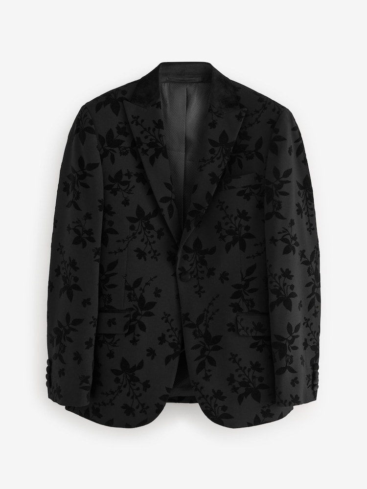 Black Floral Velvet Print Blazer - Image 7 of 12