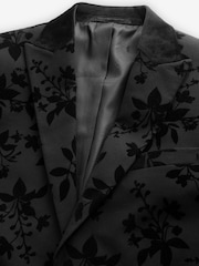 Black Floral Velvet Print Blazer - Image 8 of 12