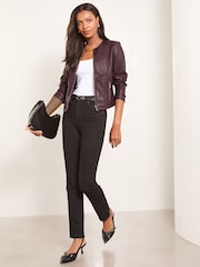 Lipsy Burgundy Faux Leather Collarless Jacket - Image 3 of 4