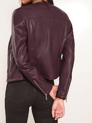Lipsy Burgundy Faux Leather Collarless Jacket - Image 4 of 4