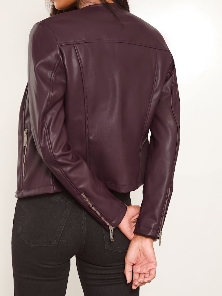 Lipsy Burgundy Faux Leather Collarless Jacket - Image 4 of 4