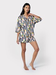 Chelsea Peers Blue Cockatiel Stripe Print Button Up Short Pyjama Set - Image 3 of 5