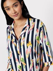 Chelsea Peers Blue Cockatiel Stripe Print Button Up Short Pyjama Set - Image 4 of 5