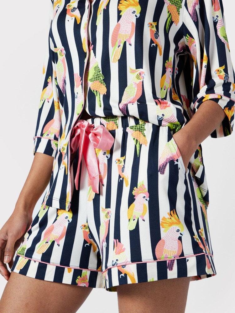 Chelsea Peers Blue Cockatiel Stripe Print Button Up Short Pyjama Set - Image 5 of 5