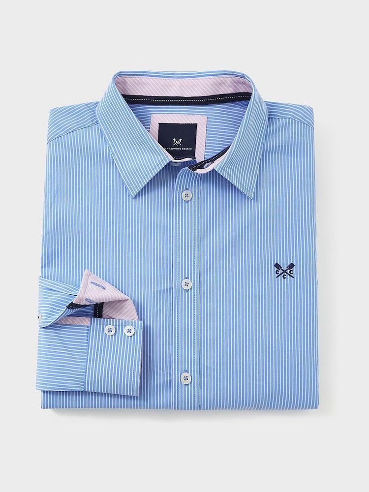 Crew Clothing Blue 100% Cotton Heritage Micro Stripe Shirt - Image 4 of 4 Crew Clothing Blue 100% Cotton Heritage Micro Stripe Shirt - Image 4 of 4
